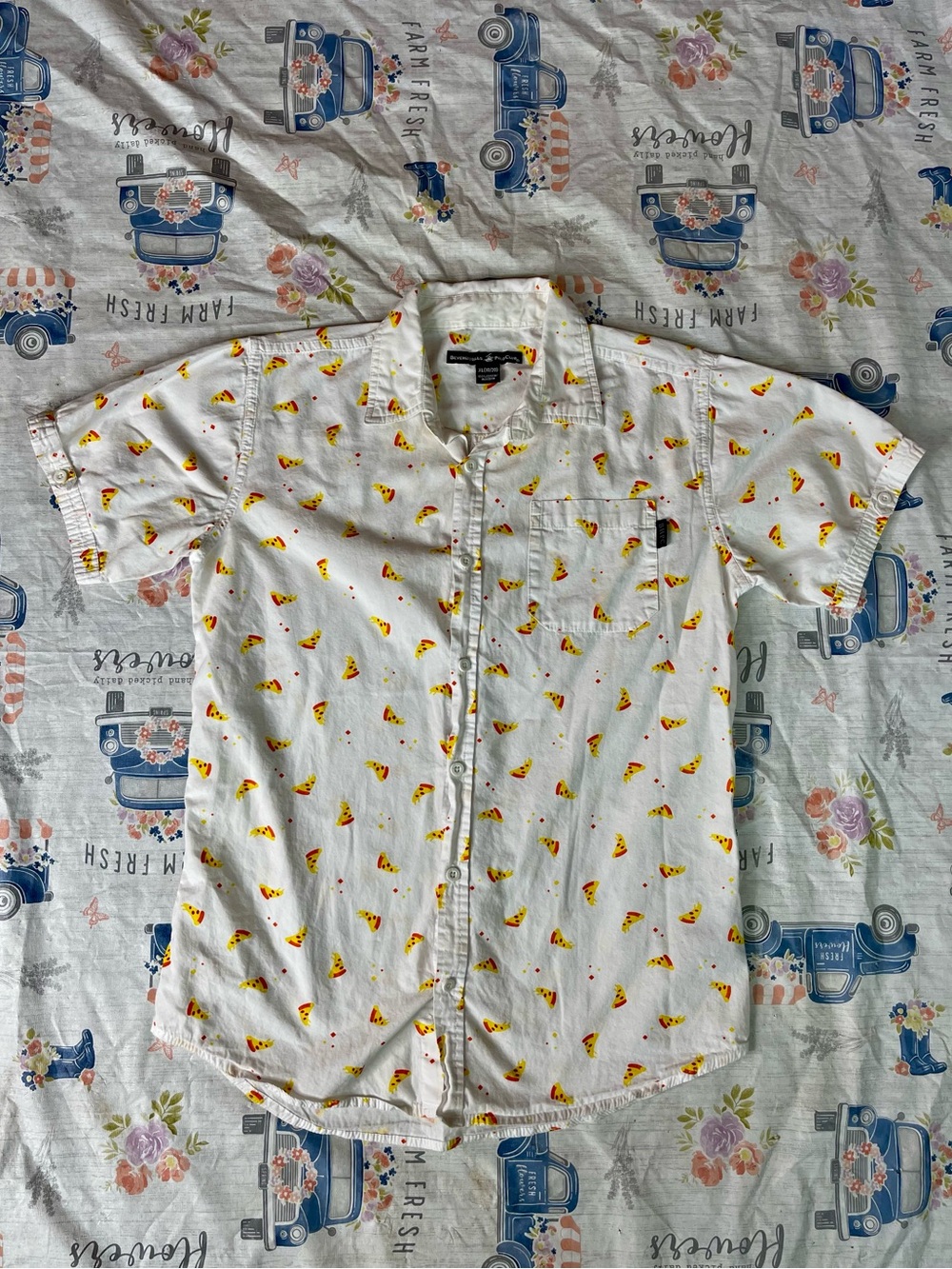 Beverly Hills Polo Club Pizza Slice Button Front Camp Lounge Shirt Boys XL